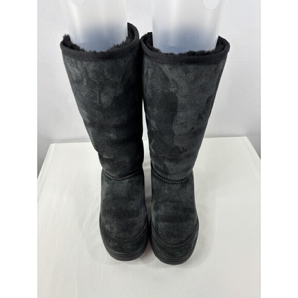 Ugg Ultimate Tall Braid 5340 Boots Size 5 Wide Black Suede Calf Height Sheepskin - Picture 3 of 15